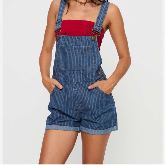 Princess Polly  Blue Denim  Kacey Overall Shorts - Picture 1 of 6
